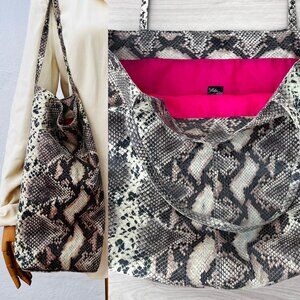 Saks Fifth Avenue Faux Leather Python Lightweight Shopping Tote Pink Lining